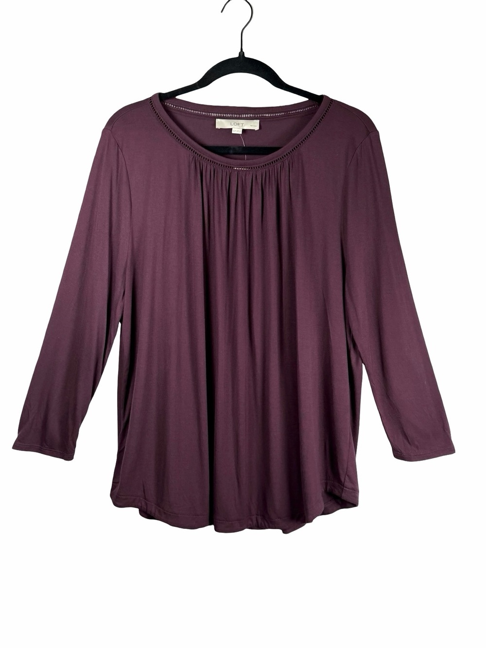 LOFT NWT Chocolate Brown 3/4 Sleeve Eyelet Gathered Neckline Tunic Top Size XLP
